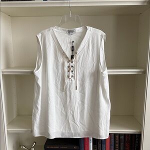 White Sleeveless Lace-Up Top